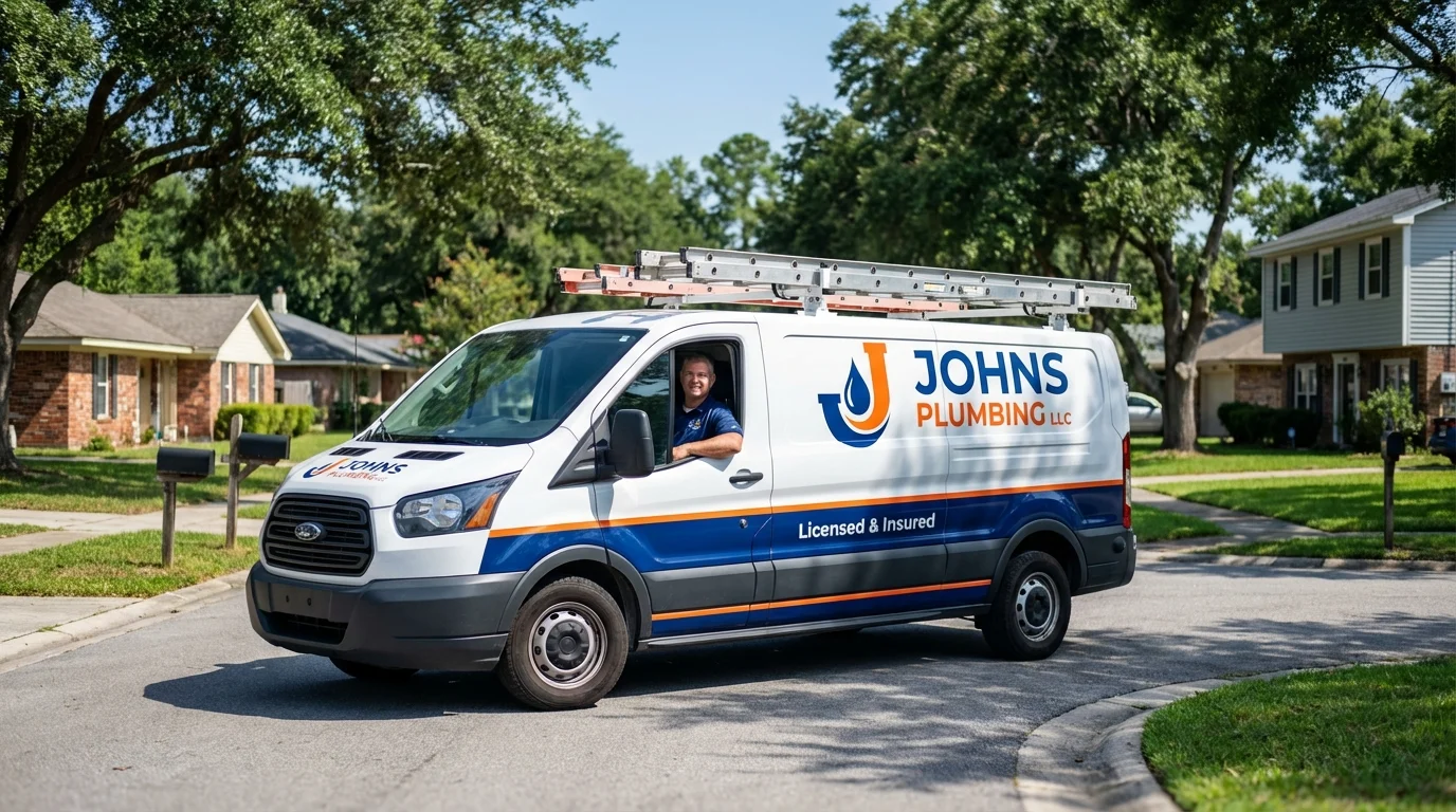 Johns Plumbing LLC service van in Centreville, MD