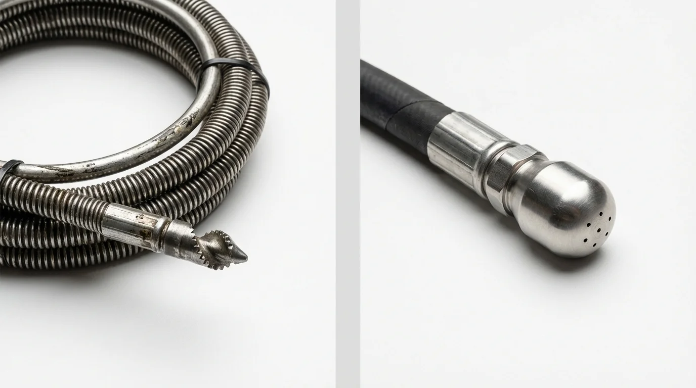 Drain snake cable and hydro jetting nozzle used for drain cleaning in Centreville, MD