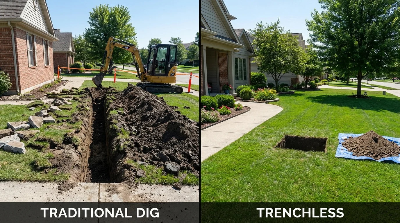 Trenchless sewer repair with minimal yard damage versus traditional excavation in Centreville, MD